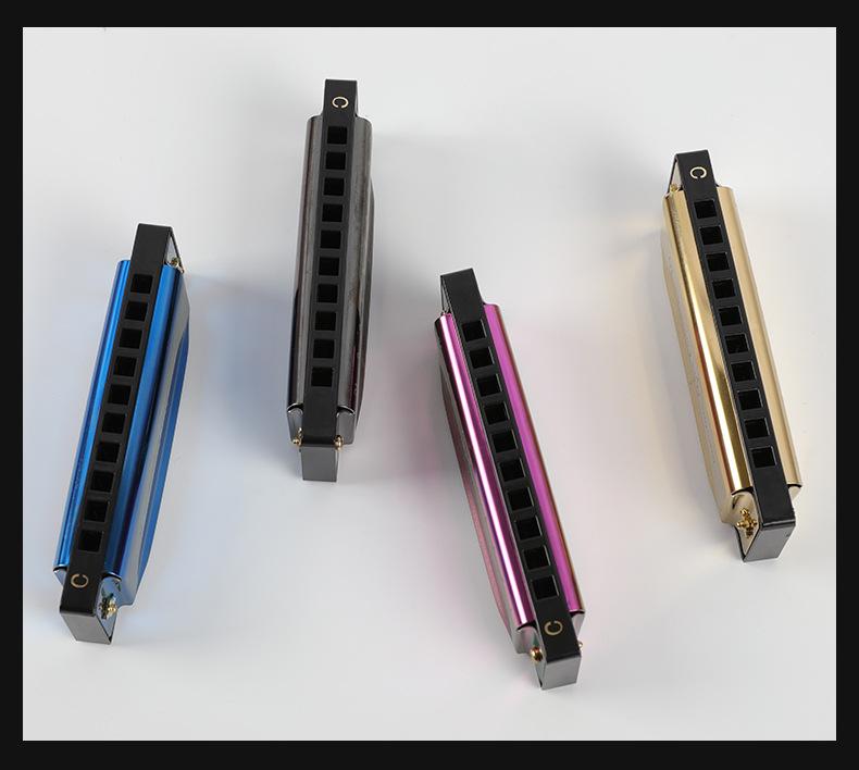 Four-Color Beginner 10-Hole Blues Harmonica in ABS Box