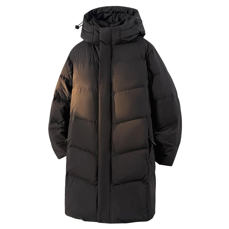New national standard% white duck down long down jacket for men and women in winter loose hooded thickened couple coat