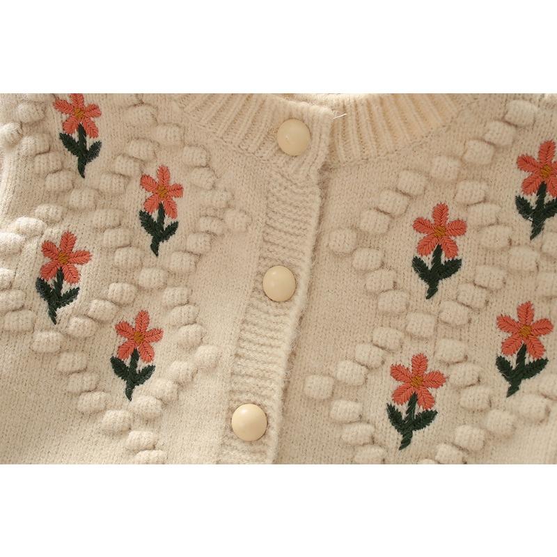 Childrens Girls Autumn Sweater Spring Clothes Sweet Flower Sweaters Embroidery Knitted Cardigan Warm Kids Outerwear Korean Baby Girl Clothes
