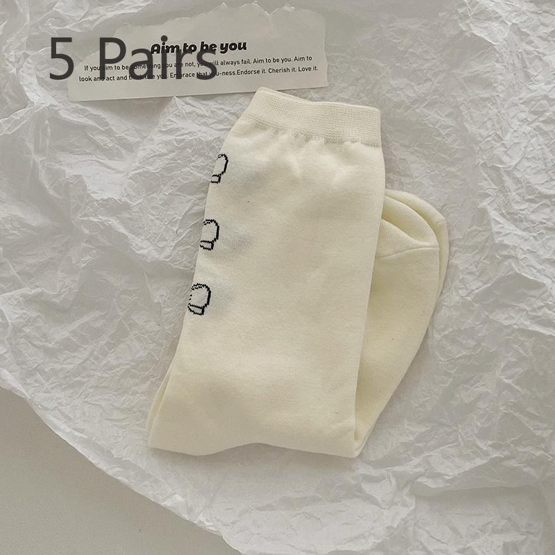 

5 пар женских осенних новых симпатичных носков-труб с бантом 5 Pairs молочный белый