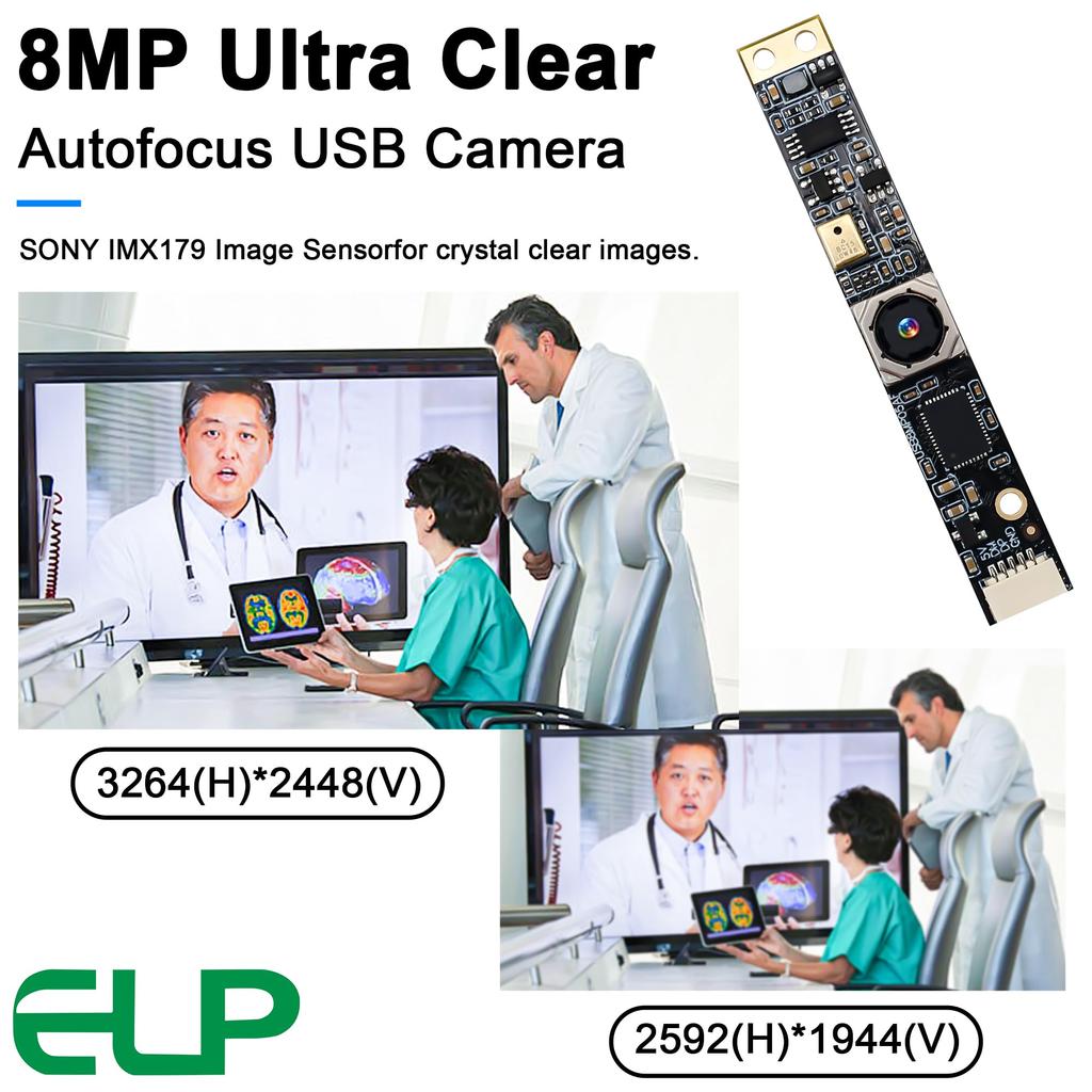 ELP 8MP USB Camera Module with 4K Lightburn Camera for PC Laser Engraving Mini Autofocus Webcam CCTV USB Surveillance Camera for Raspberry Pi Laptops