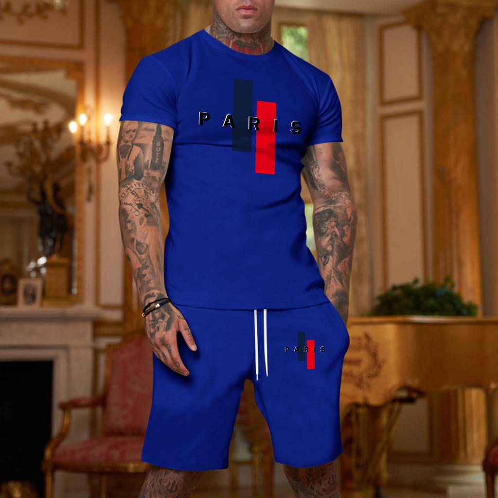 Men's Casual Loose Fit Short Sleeve T Shirt and Shorts Set with Printed Design Lightweight Breathable Summer Outfit for Large Sizes