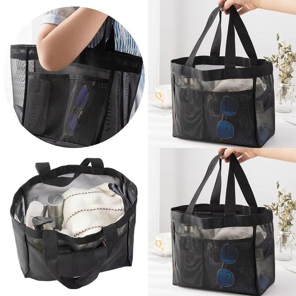 Transparent Nylon Mesh Beach Bag Breathable Swimming Mesh Tote Mesh Clothing Pocket Shopping