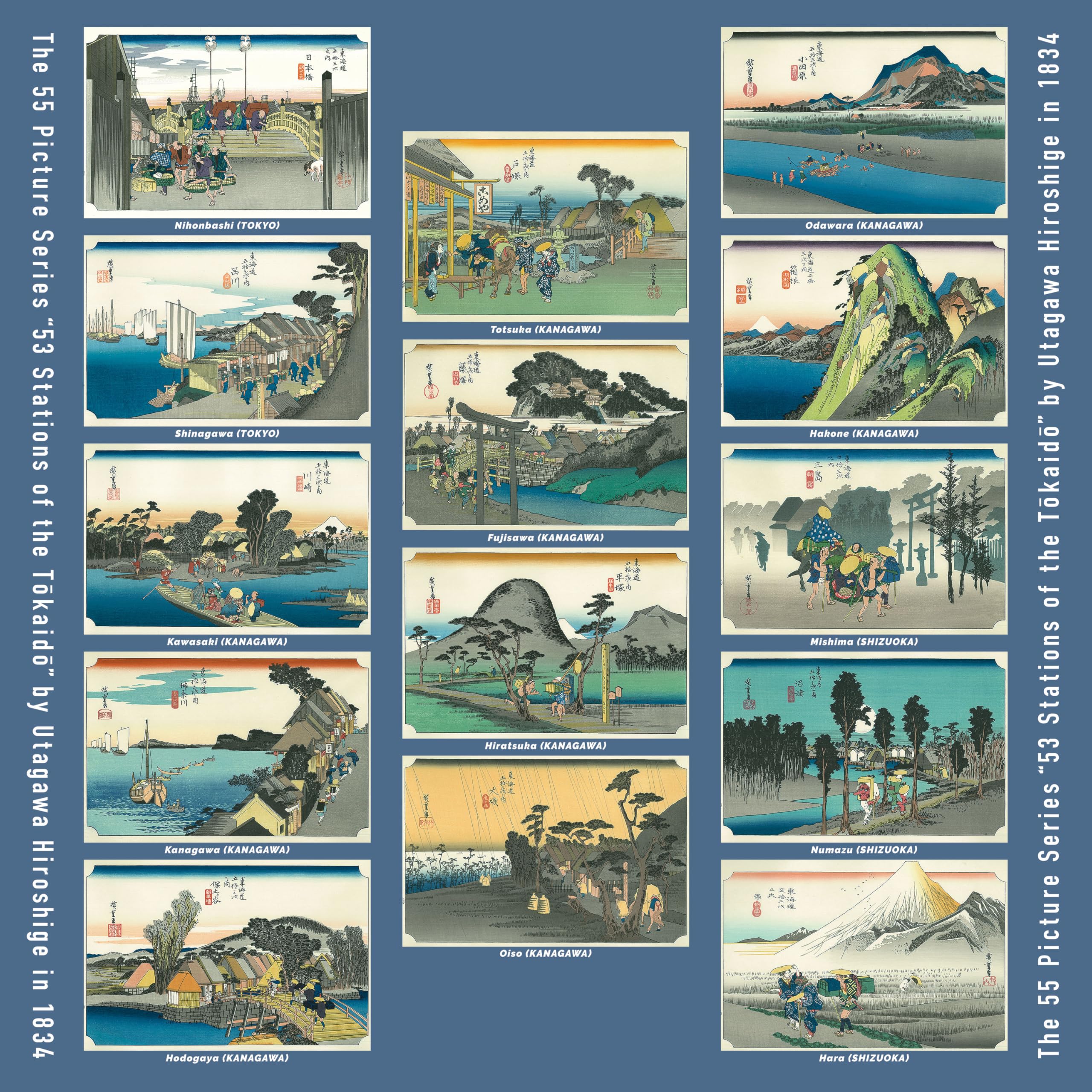 Asakura Senfu Super Furoshiki Stations of the Tokaido Blue Water-Repellent (Wrapping Cloth)  Nagare  Amundsen, 128cm, Fifty-three [1-14], синий