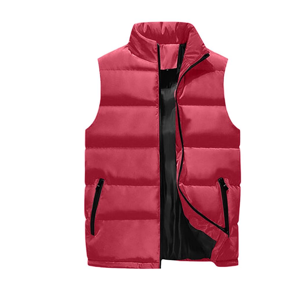 Men's Solid-color Casual Vest, Men's And Women's Zipper Stand-up Collar Thickened Warm Vest Jacket