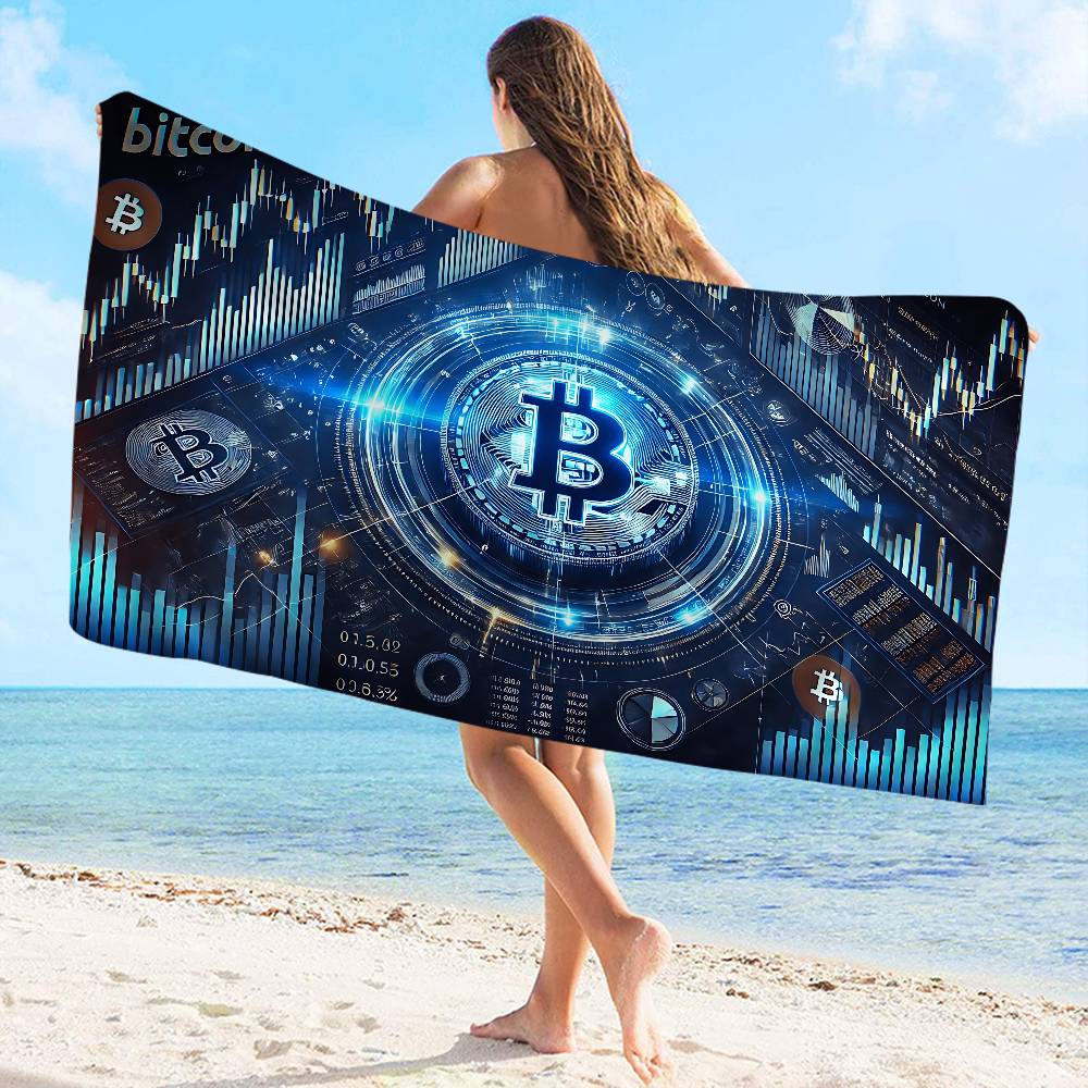 Trends Bitcoin Microfiber Printed Beach Towel Mountain Climbing Yoga Beach Swimming Running Absorbent Soft Towel
