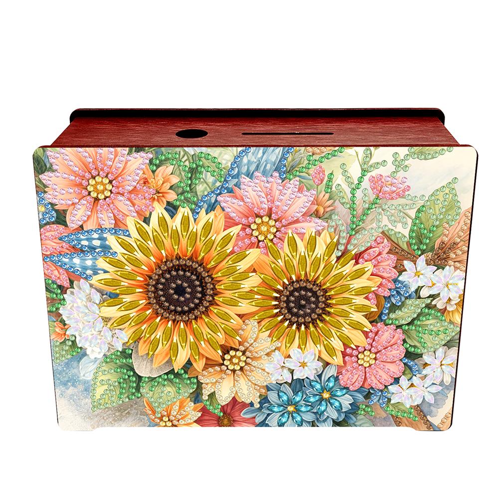 Creative 5D DIY Diamond Painting Money Saving Box Desktop Diamond Art Kits Wooden Coin Bank Storage Box for Home Decor and Gift