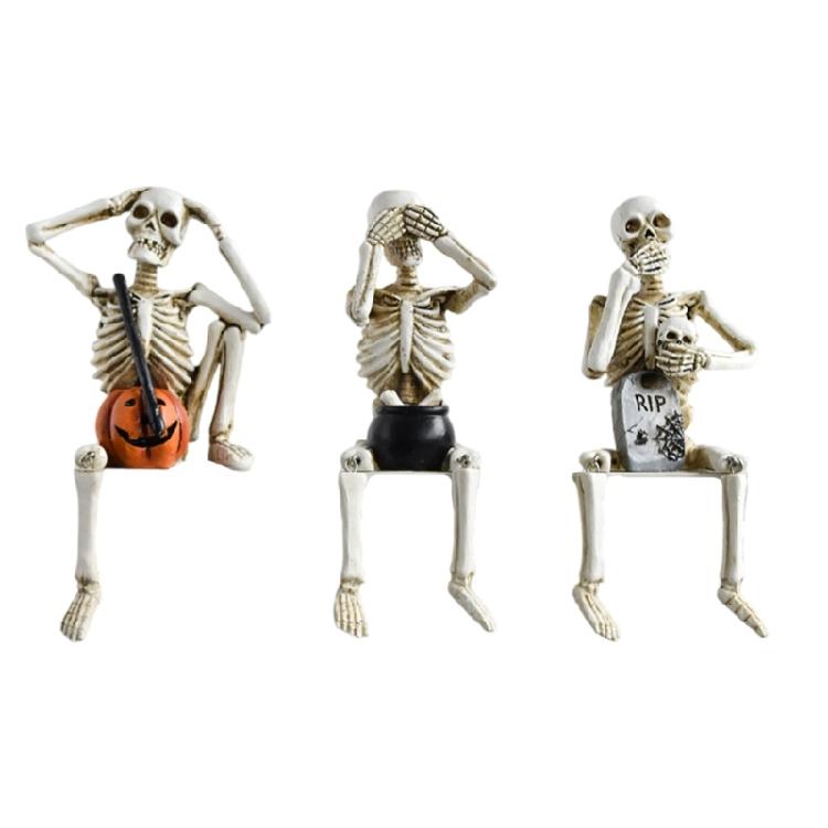 

3Pcs Halloweens Fully Body Skeletons, Posable Resins Skull Figures for Creating Authentic Haunteds Atmospheres 1