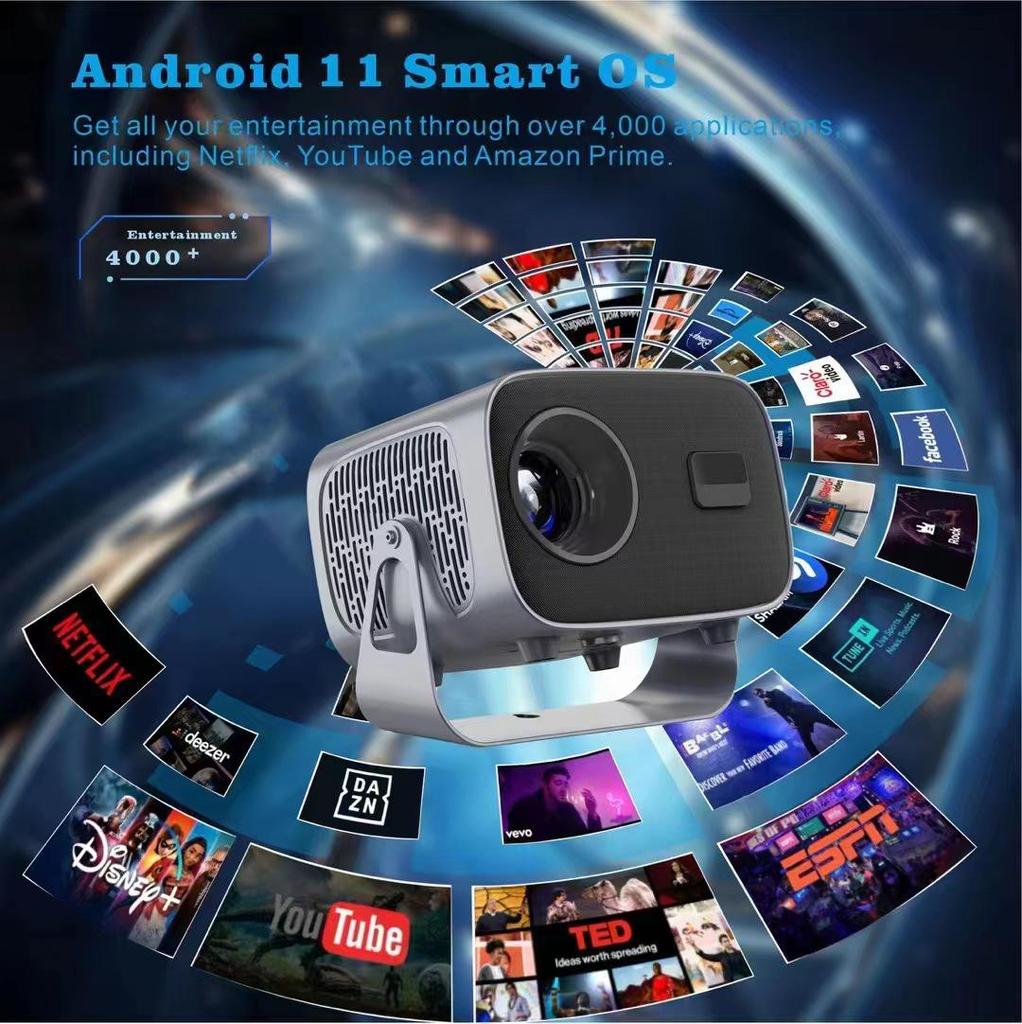 Portable HD Android Projector with Automatic Keystone & White Wall Compatibility