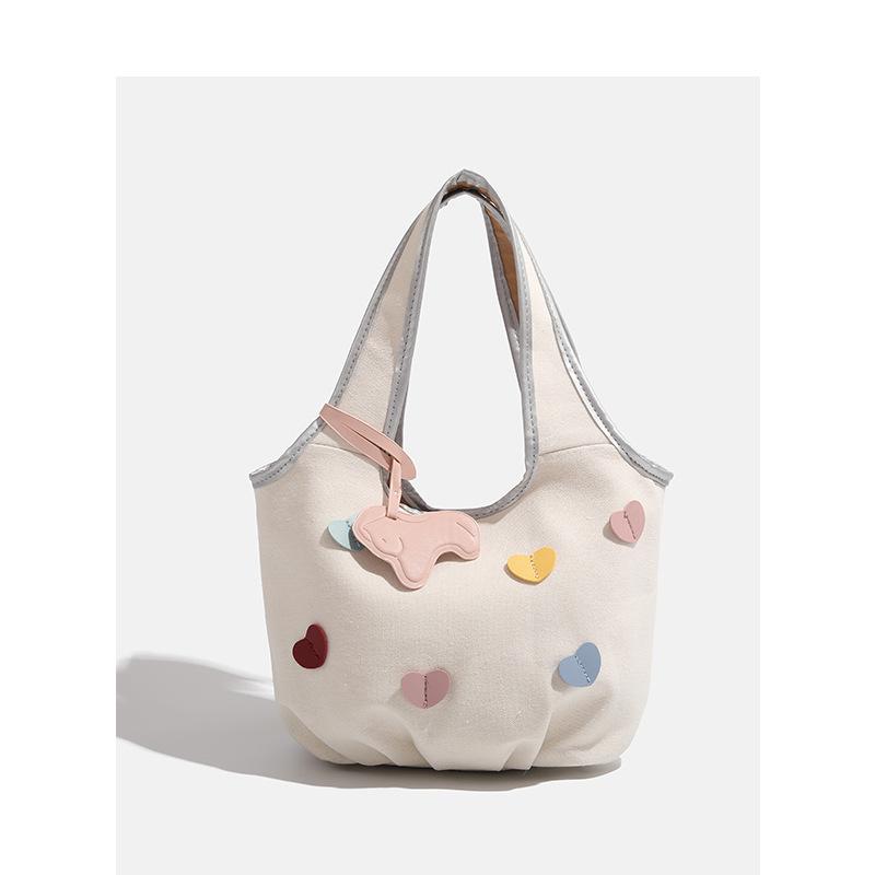 Korean Niche Canvas Bag Women'S Summer Trendy Casual Tote Bag Sweet Girl Peach Heart Armpit Bag