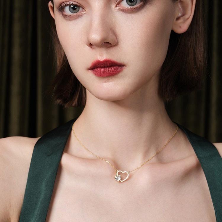 Elegant 14K Gold-Plated Sterling Silver Heart Pendant Necklace with Zircon