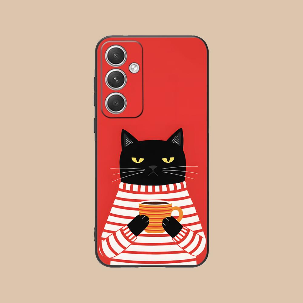 Cute Coffee Cat Matte TPU Mobile Phone Case for Samsung Galaxy S26 S25 S24 S23 S22 S21 S20 Note20 Plus FE Ultra Colorful Cover