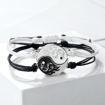 Yin Yang Harmony Tai Chi Men & Women Handmade Black & White Bracelet Set