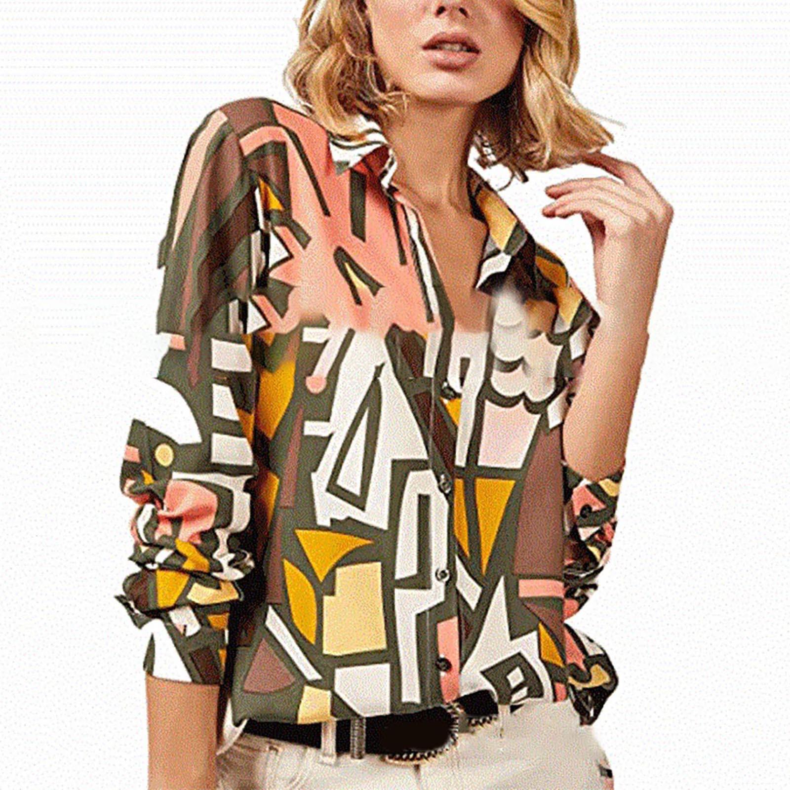 

Блузки для женщин. Модные, повседневные рубашки на пуговицах с длинными рукавами. Топы. Рубашка-кардиган с лацканами с принтом. S жёлтый