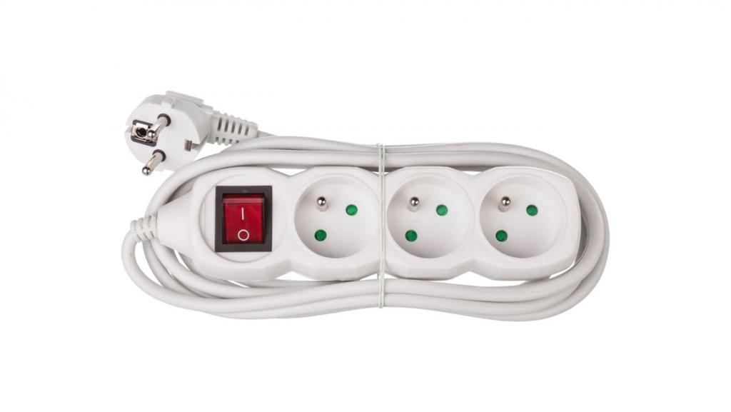 Extension cord with switch 3-sockets Z/U 3M /H05Vv-F 3G1/ White P1313
