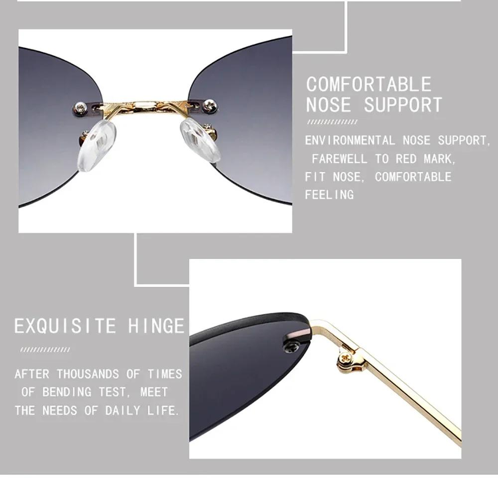 Fashion Vintage Luxury Brand Designer Rimless Oval Sunglasses Women For Men Sun Glasses Punk Popular UV400 Small Shades