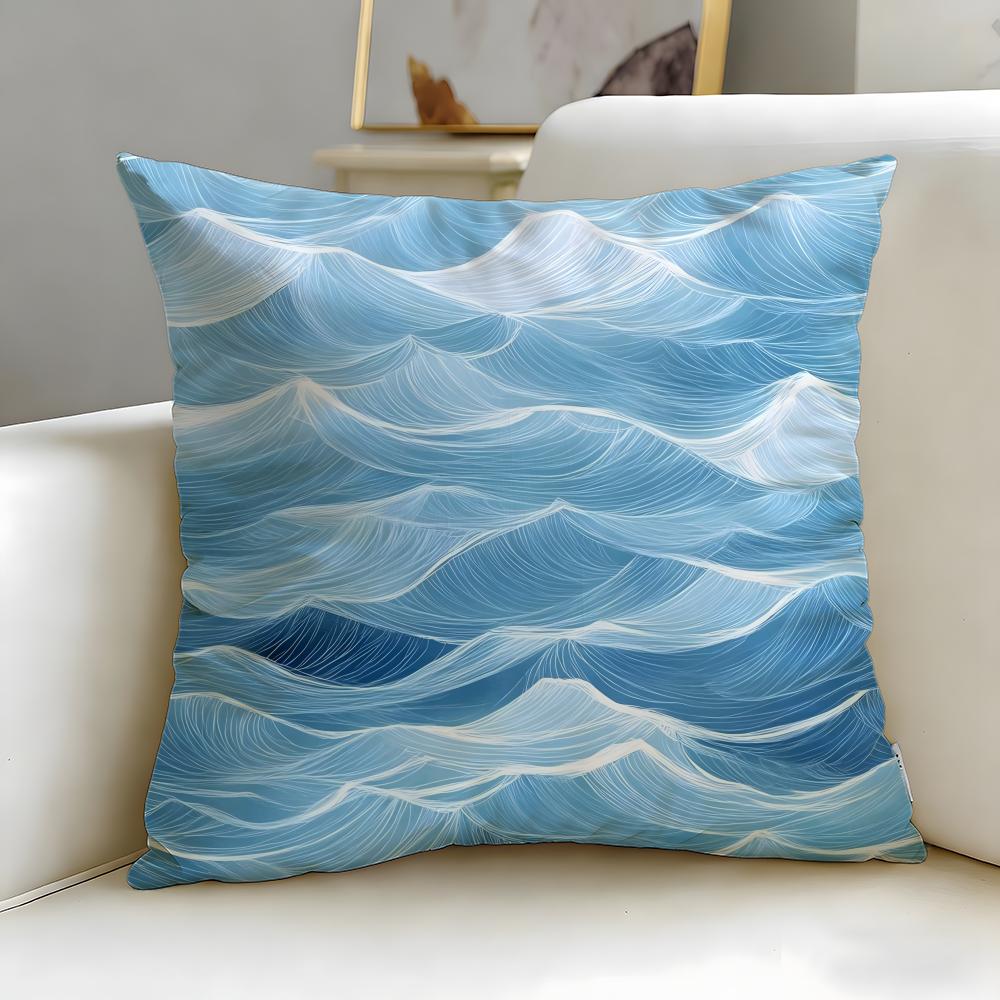 Light Blue Ocean Ripple Cushion Cover Soft  EasyWash Pillow Case  Versatile for Couch Bed Travel and Office