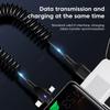 3 in 1 66W 6A Fast Charging USB Type C Cable Micro USB Spring Car Charger For iPhone Xiaomi  Samsung Phone Charger Cord