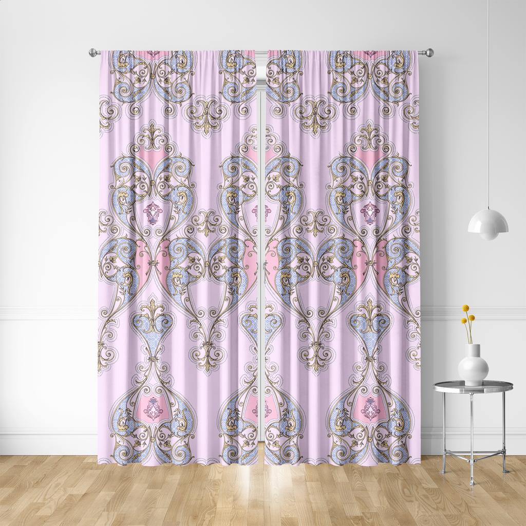 2PC Home Decoration Curtains With Light Purple Flowers And Rod Pocket Curtains, Kitchen, Coffee Shop,Living Room, Balcony, Gard
