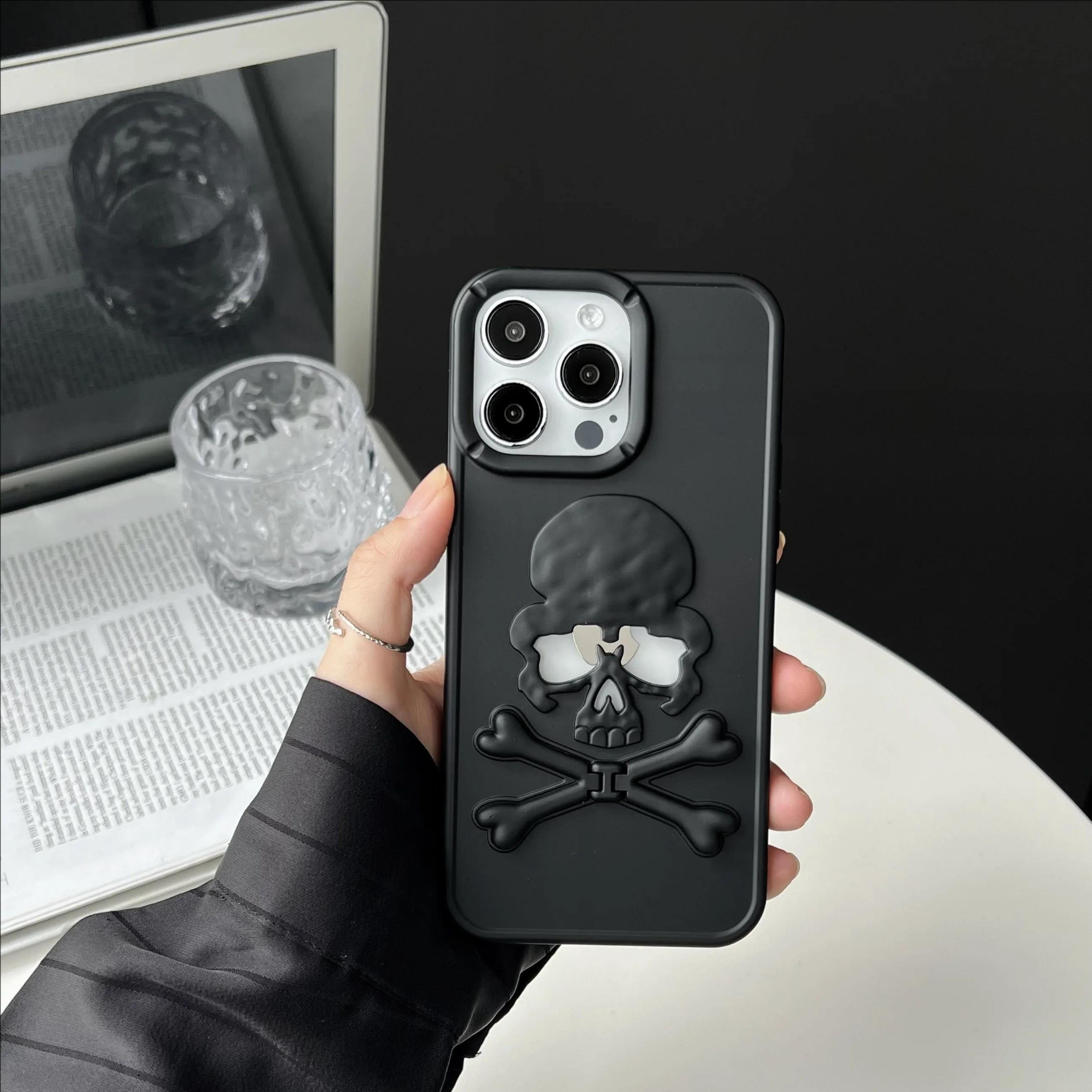 

Новый чехол 3D Skull Ghostface для iPhone 16 15 13 12 11 14 ProMax с подставкой, модный тонкий ударопрочный защитный мягкий чехол For IP16ProMax чёрный