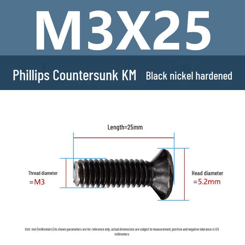 Yigu Uhlíková ocel Černý nikl Kalené KM Šrouby s plochou hlavou Phillips M2-M4 pro elektroniku