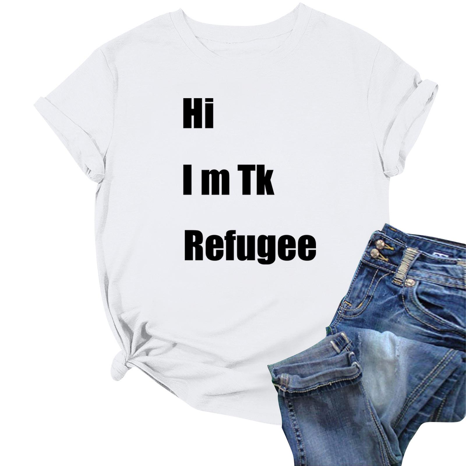 

Модний робочий одяг з круглим вирізом і короткими рукавами для жінок, літні топи з принтом XXL білий