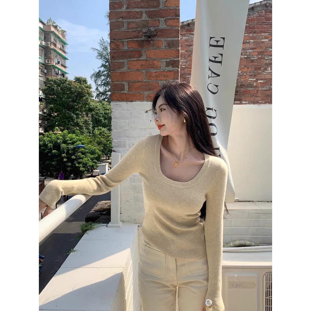 Neck Pit Strip Knitted Bottoming Shirt Women's Spring Slim-fitting Front Shoulder Inner Top Autumn and Winter Soft Waxy Sweater