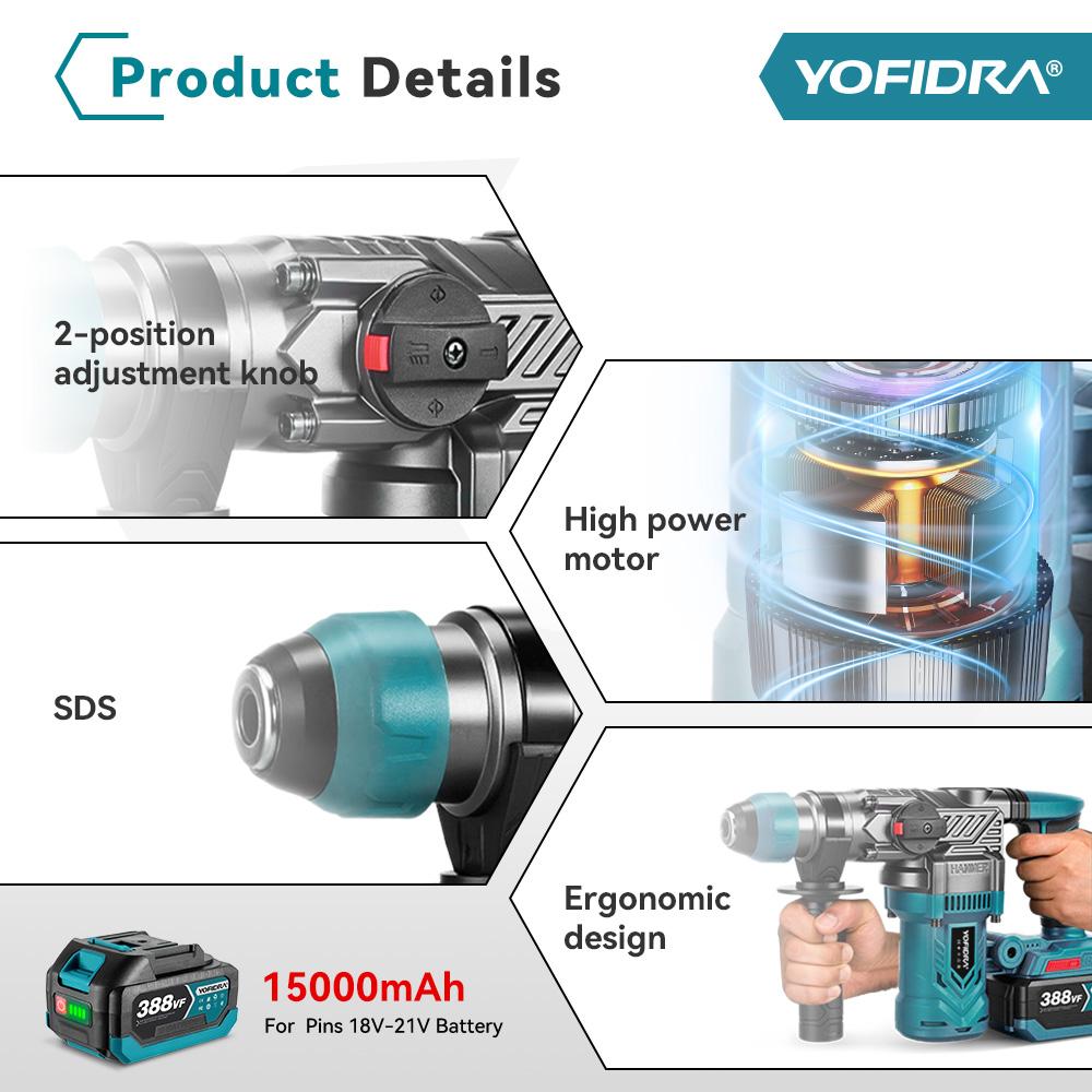 Yofidra Ciocan Electric cu Percuție Fără Perii 26MM Multifuncțional Șurubelniță Fără Fir Unealtă Rotativă Pentru Baterie Makita 18V