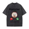 Hamster Is Calling Decline Accept And I Must Go Funny Graphic Washed Distressed Loose Streetwear Tops for City Walks