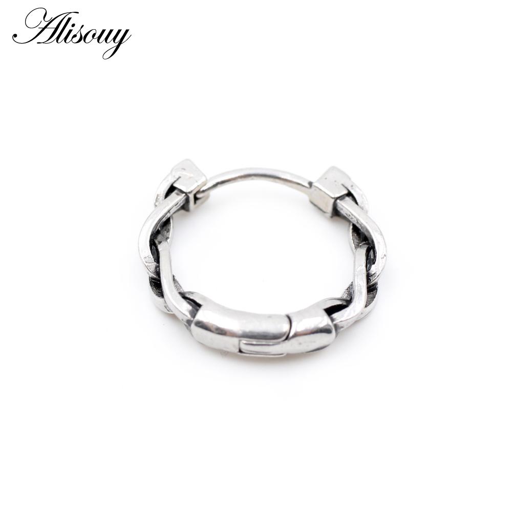 Alisouy 1 Stück Punk Gothic Twist Blatt Knochen Edelstahl Einfache Runde Kreis Creolen Rock Roll Herren Frauen Hip Hop Schmuck