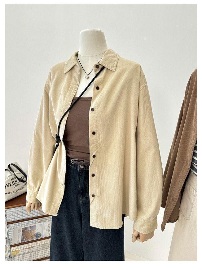 Women's Corduroy Shirt - Loose, Long Sleeve, Versatile Cardigan Jacket for Autumn 2025