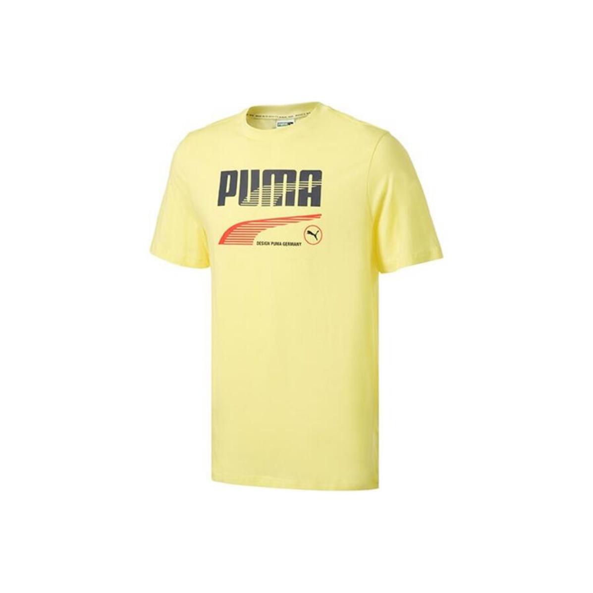 PUMA AOP T Shirts Men s Yellow Crew Neck Moderate Straight Fit 532704-40 S
