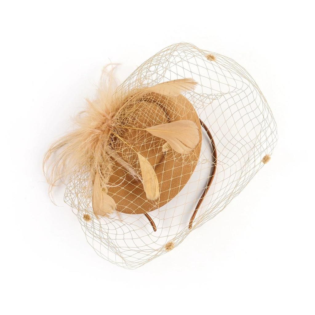 Bridal Wedding Veil Hair Accessories Sinamay Loop Veil Feather Fascinator Formal Hat Kentucky Derby Church Headpiece