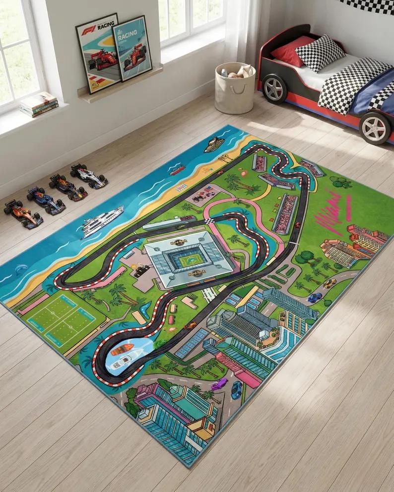 Kids Racing Car Track Circuit Carpet Mat Rug Toy Car Playmat Home Decoration Floor Rugs for Living Room Bedroom Playroom