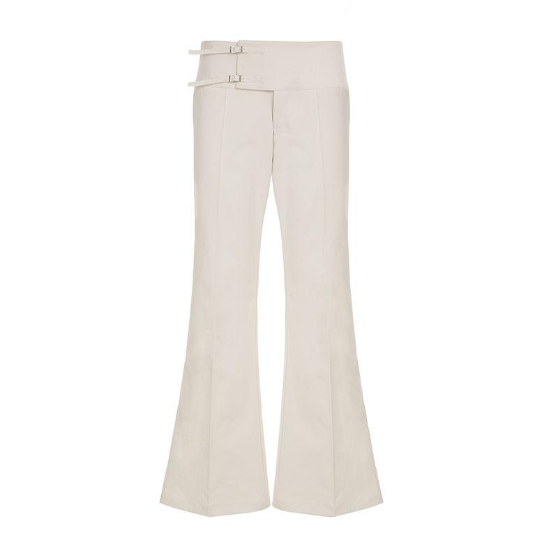 H Home European and American Women's Clothing Cleanfit Asymmetrical Waist Creamy-white Suit Pants Niche Style Low Waist Draped Casual Pants