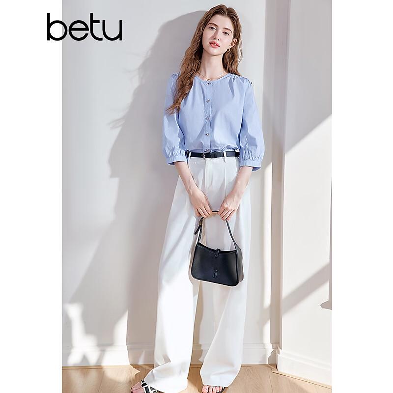 Betu Women s Round Neck Striped Cotton Blouse S