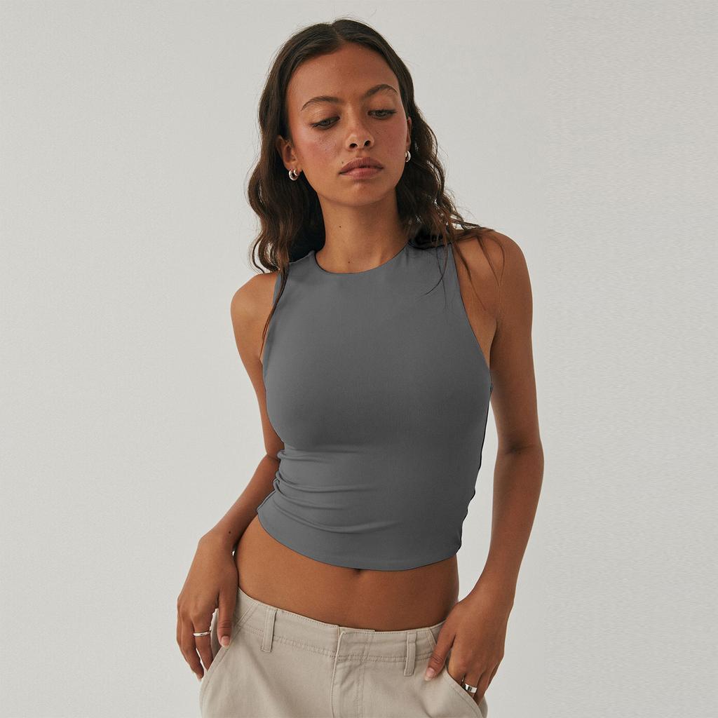 GMXIA Dámské sexy crop tílko bez rukávů s kulatým výstřihem