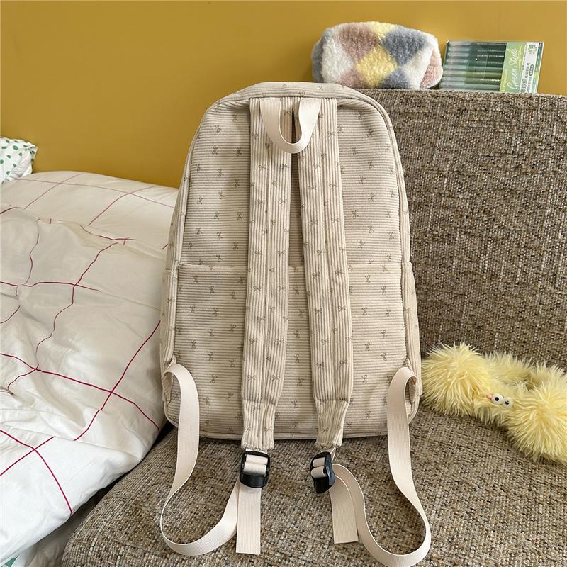 Cute Corduroy Backpack for Women School Bag Lightweight Daily Use Bookbag