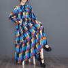 Spring and Summer New Loose Large Size Fashion Print Splicing Long Sleeve Cake Dress Dress