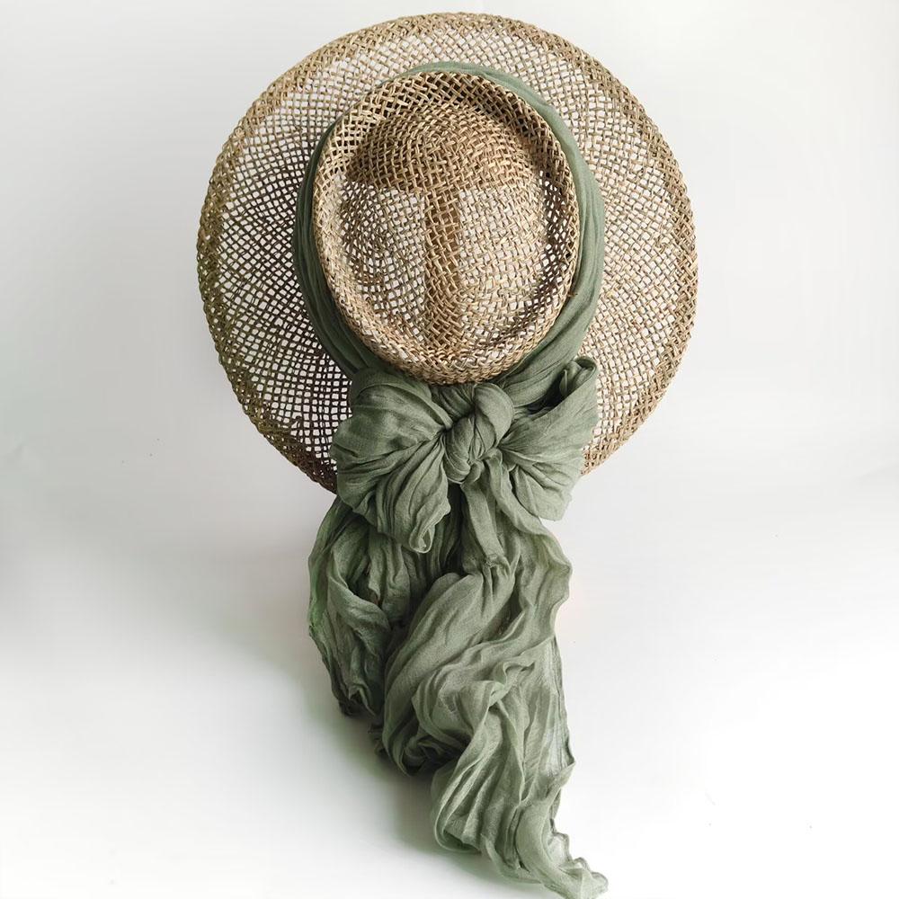 Women Raffia hat French style Summer Straw Sun Hat Women Wide Brim Beach Cap Breathable Hollow Holiday Panama hat Leather Bow