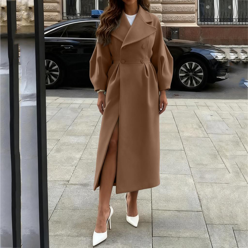 Women's Fashionable Retro Court Long,sleeved Wool Coat With Large Lapel