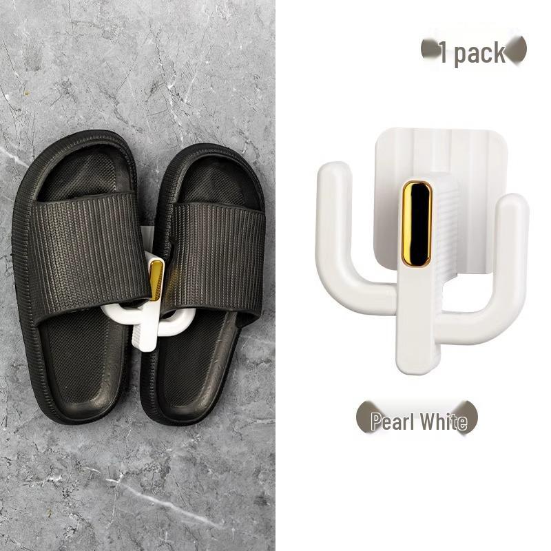 Punch-Free Wall-Mounted Bathroom Slipper & Shoe Organizer Rack with Hooks