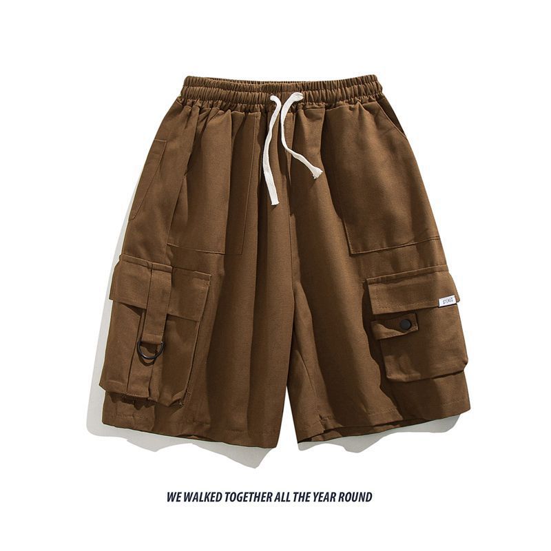 

Cargo Shorts Women S-3XL Trousers Summer Elastic Waist Unisex Teens American Clothes Multi Pockets Student Minimalist Streetwear S темно-коричневого кольору