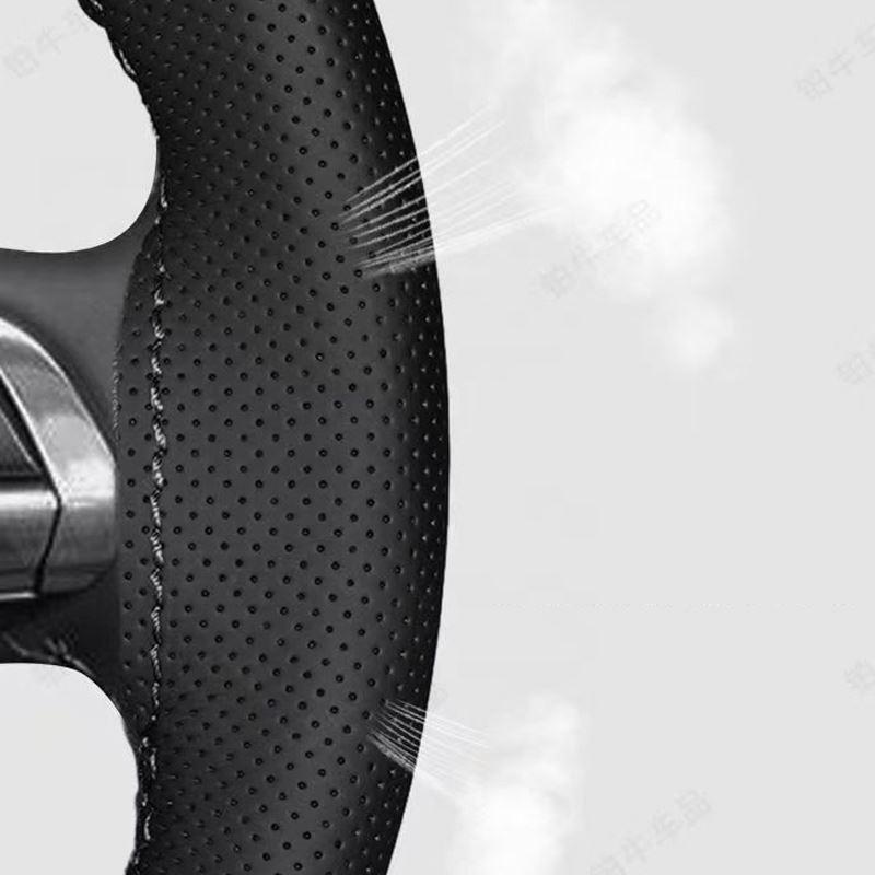 Sports Popular 4-Spoke 38cm Anti-Slip Suede Universal Car Steering Wheel Cover Hand Sewn Needle Thread Protector Fiber Leather