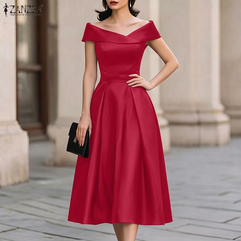 ZANZEA Elegant Women Off Shoulder Casual Sleeveless Long Dress
