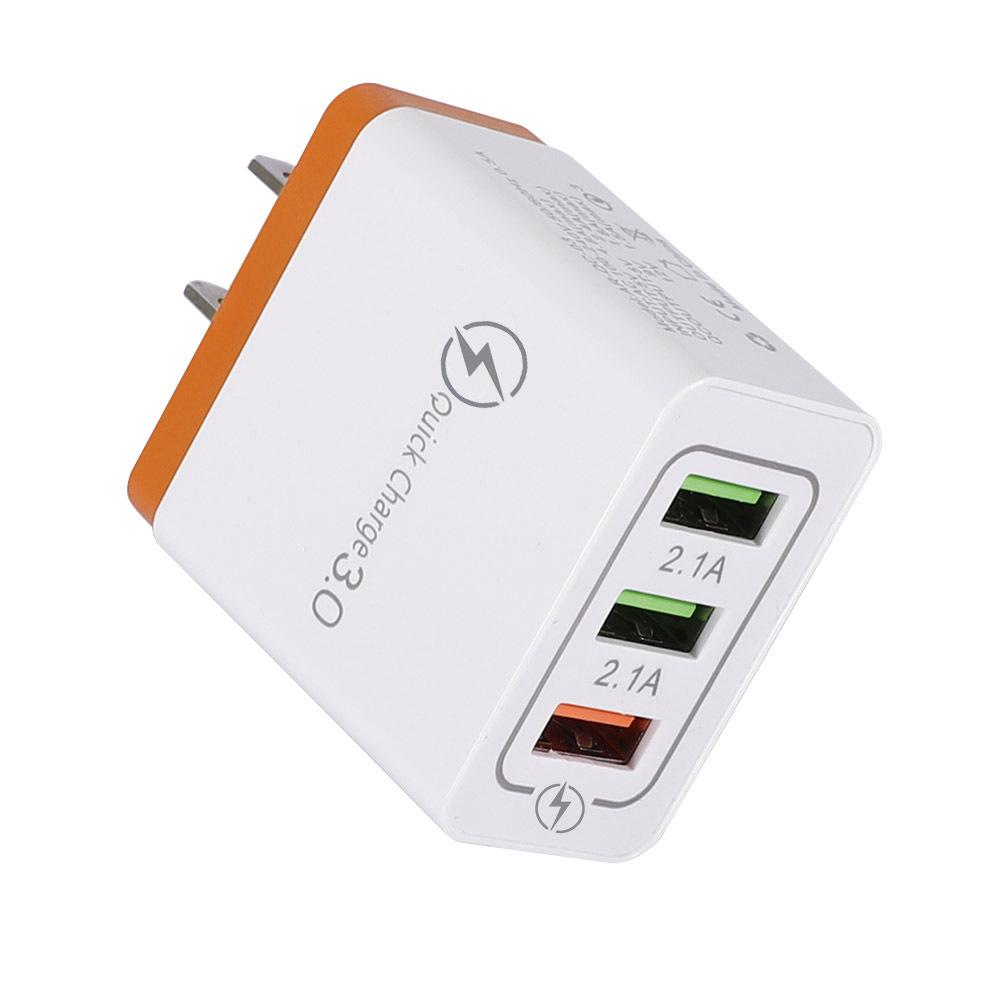 QC3.0 3-Port USB Fast Charger with EU/US Plug for Smartphones