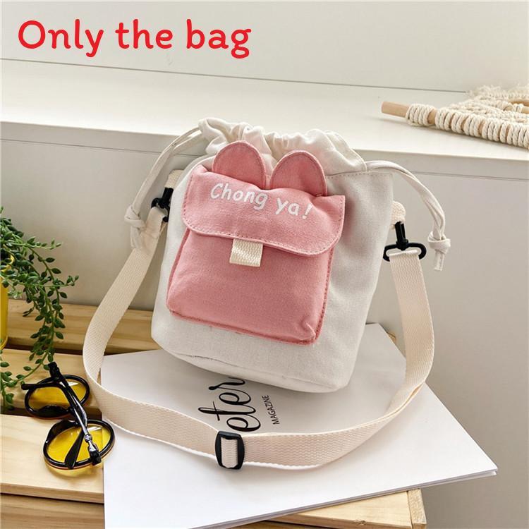 Cute Small Canvas Bucket Bag With Drawstring Closure For Daily Use Girls