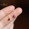 Women's Korean Style Exquisite Pair of Wine Red Zircon Heart Dangle Stud Earrings, Suitable for Parties