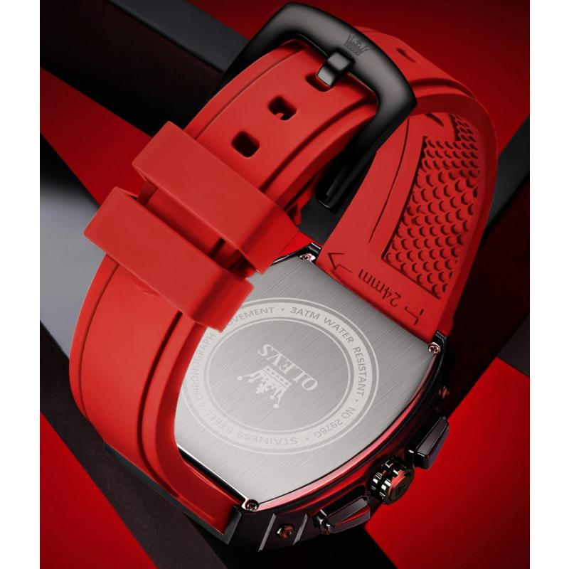 OLEVS Mens Watch Fashion Silicone Strap Tonneau Chronograph Quartz Watch Waterproof Luminous Sports Date Watches Gifts