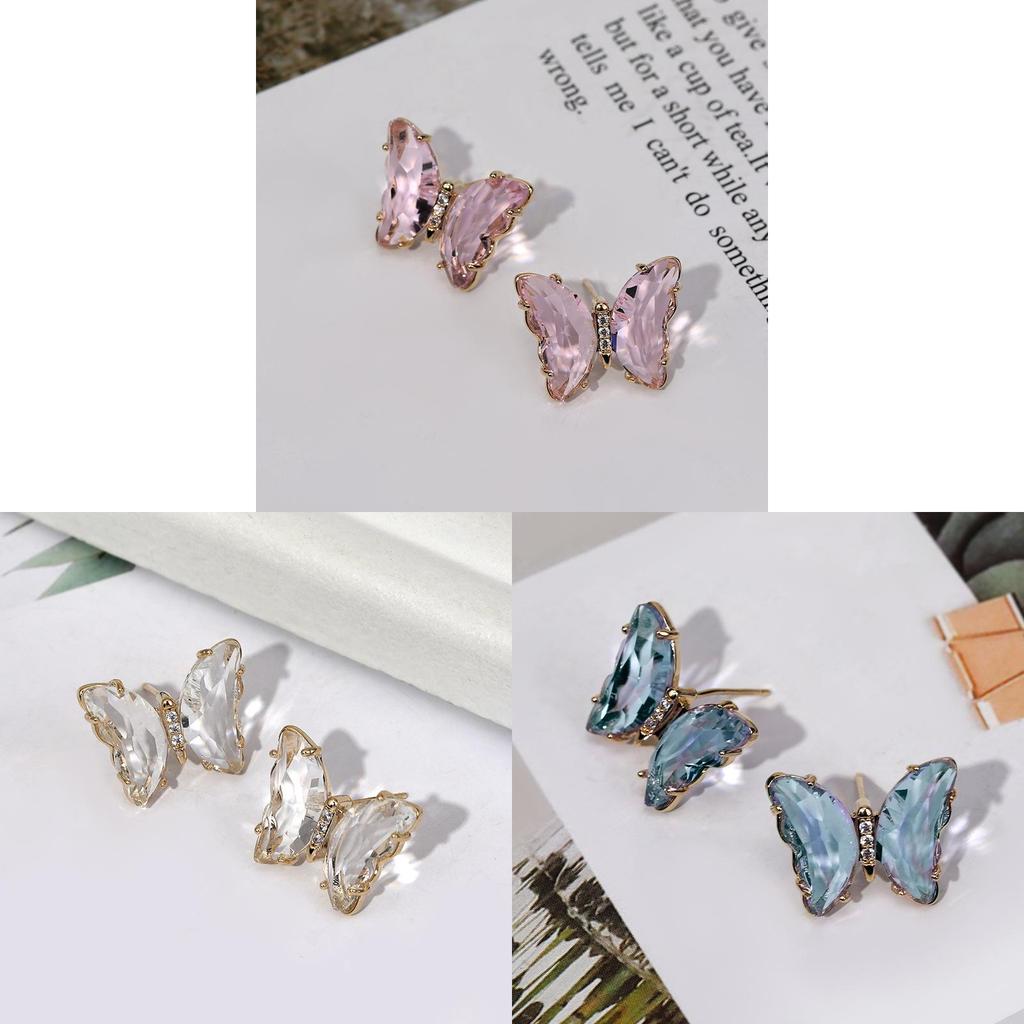 None Crystal Butterfly Earrings With Diamond Embellishments For Women